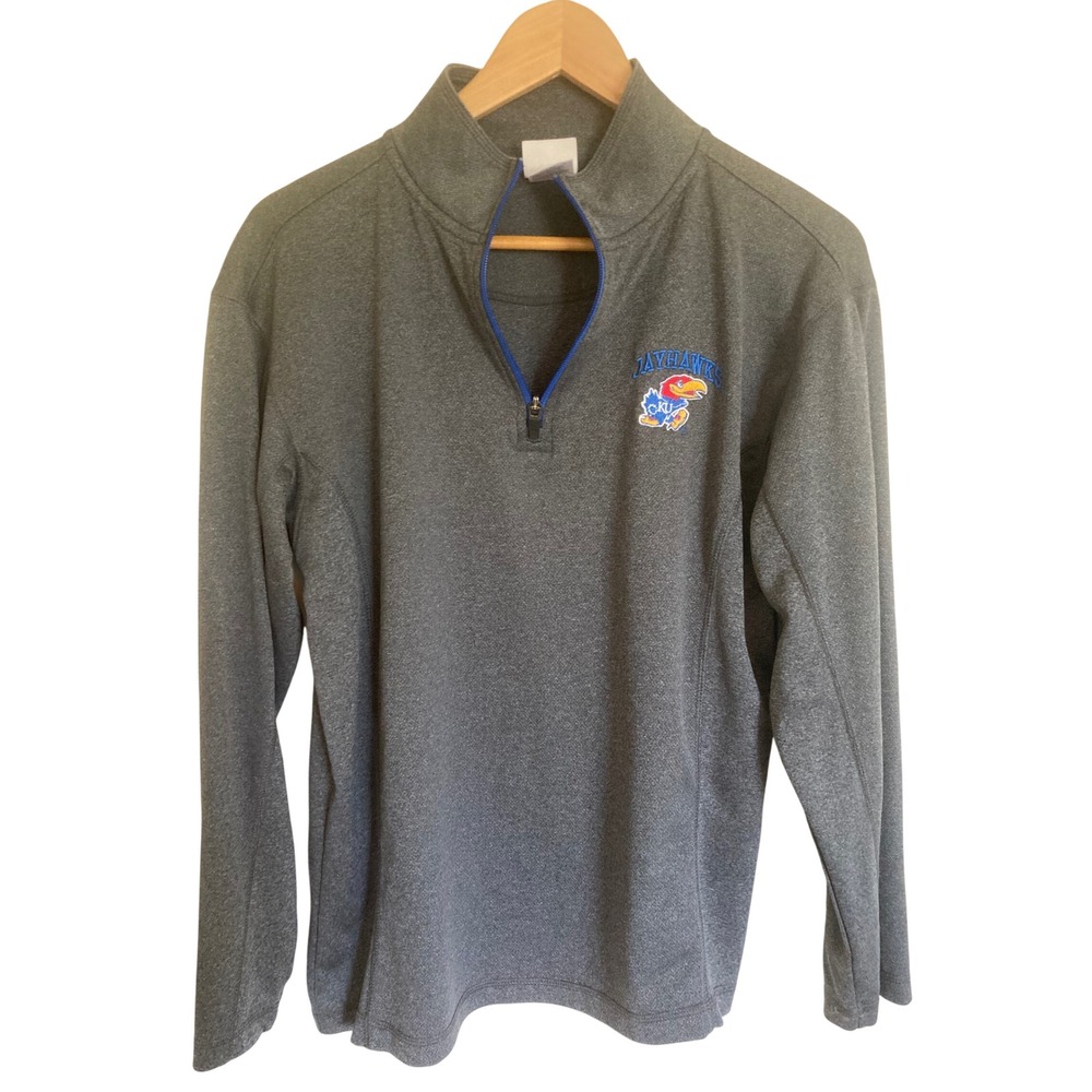 Knights Apparel Kansas Jayhawks Quarter Zip Pullover Grey Mens Small 761817